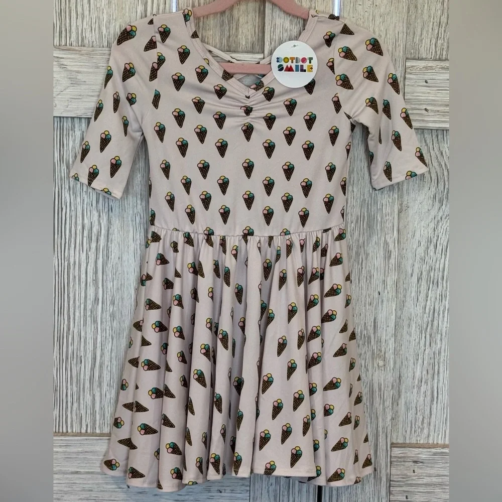 Dot Dot Smile Creamy Pink Ice Cream Print Dress sz 3/4 nwt